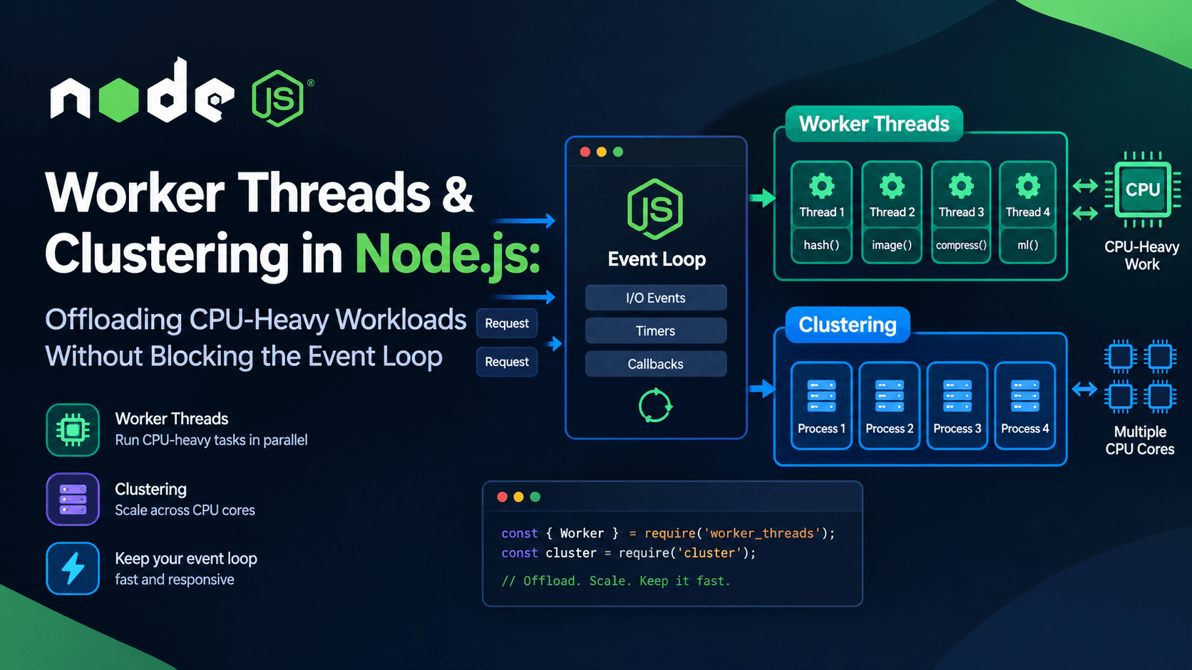 Worker Threads & Clustering in Node.js: Offload CPU-Heavy Work