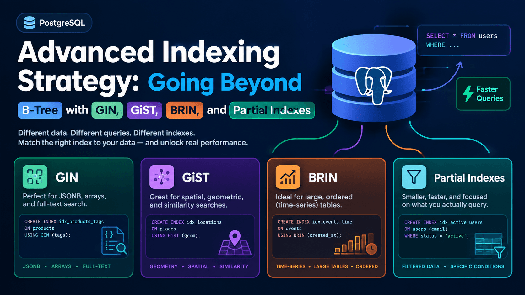Advanced PostgreSQL Indexing: GIN, GiST, BRIN & Partial Indexes Explained